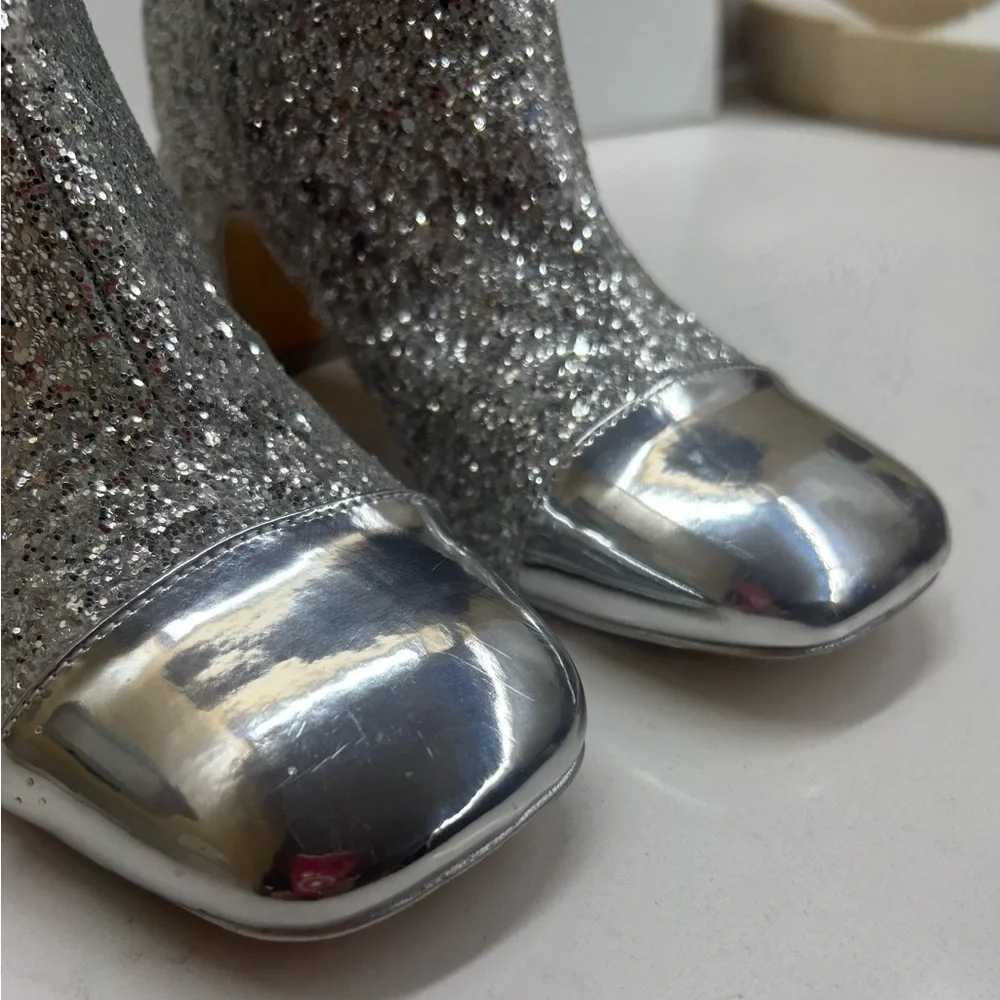 Circus by‎ Sam Edelman Osten Silver Glitter Ankle Boots Size 6.5”
